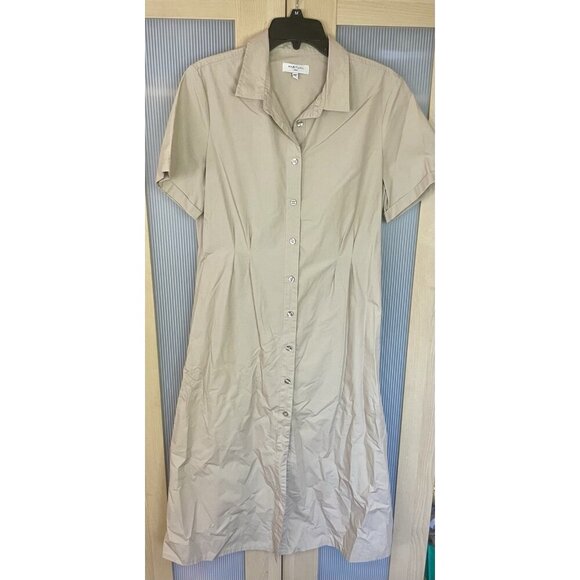 Habitual Womens Shirt Dress Sz M Beige Tan Short Sleeve Midi Preppy Coastal - Picture 3 of 7